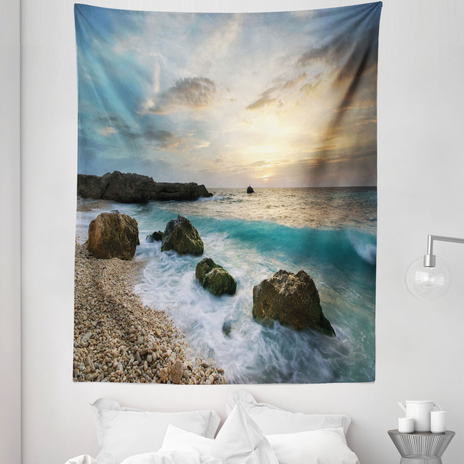 Ocean Tapestry, Seascape Composition of Nature Rocks Waves Cloudy Sky ...