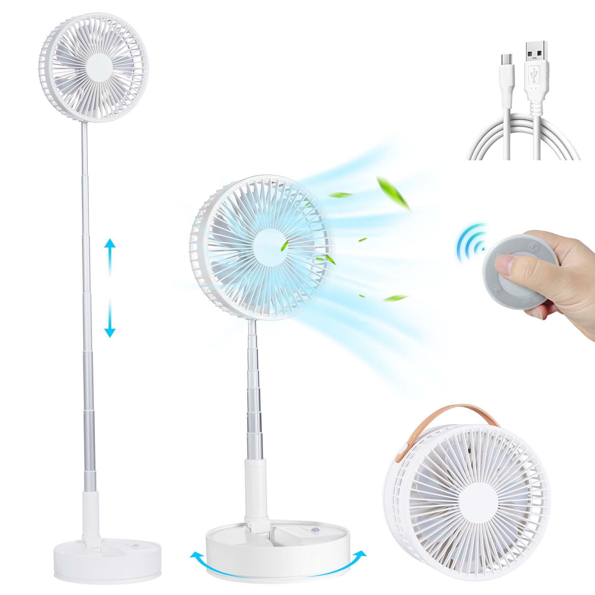 Uarter Portable Fans 7200mA Rechargeable Foldable Fan with Night Light Floor Pedestal Standing Fan for Home Office Outdoor