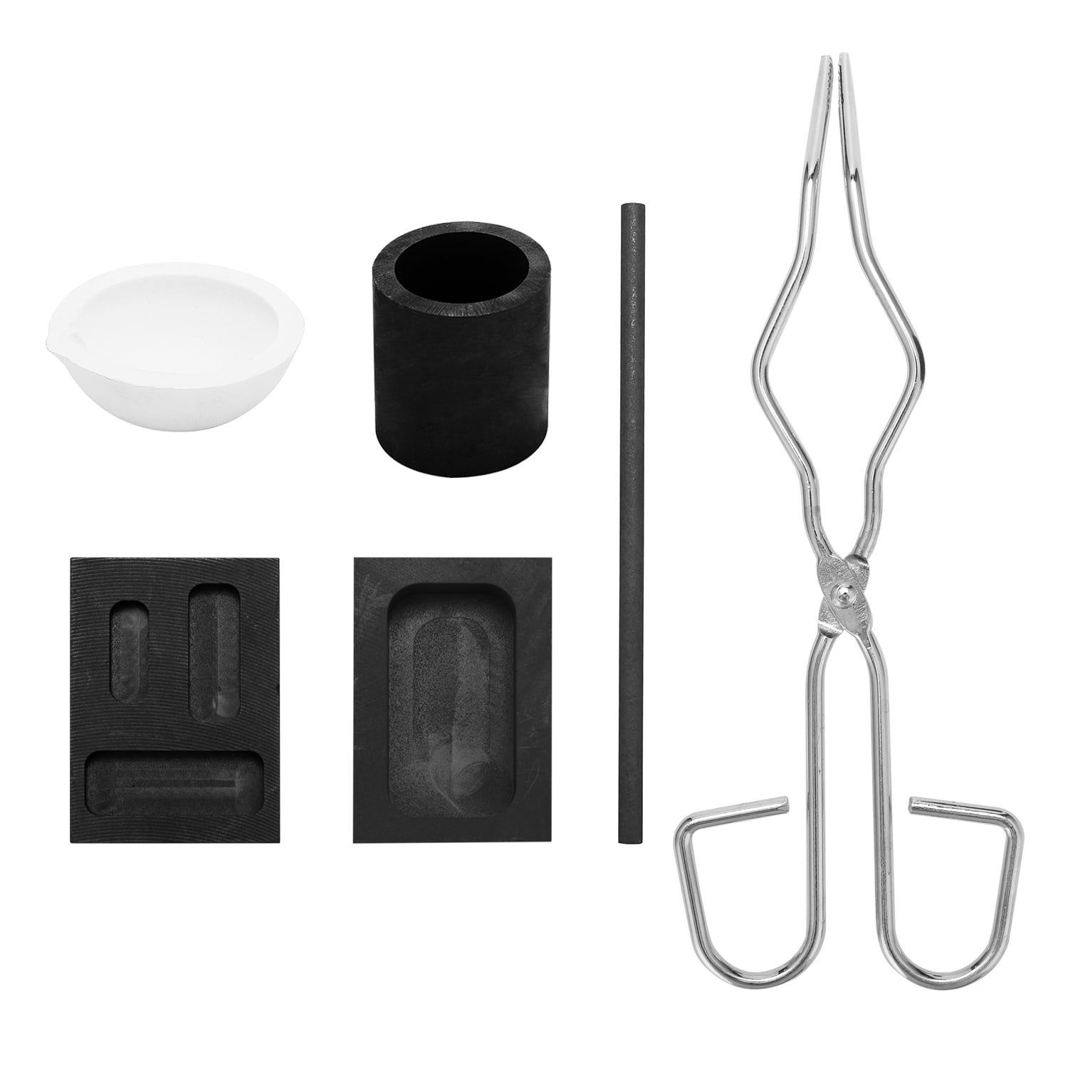DERCLIVE Graphite Crucible Set,Tong,and Combo Ingot Torch Melting Kit Mould Tool 