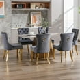 thumbnail image 3 of Westice Dining Room Chairs Set of 4, Tufted Velvet Chairs with Golden Stainless Legs, Rivet Trim Metal Pull Ring Large Back for Kitchen Dining Room Restaurant, Dark Gray, 3 of 9