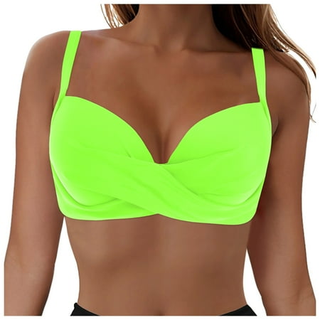 KJameas Women Underwire Bikini Top Push Up Swim Top Solely Bra Padded Swimsuit Tops Bathing Suit Tops No Bottom (Green S)