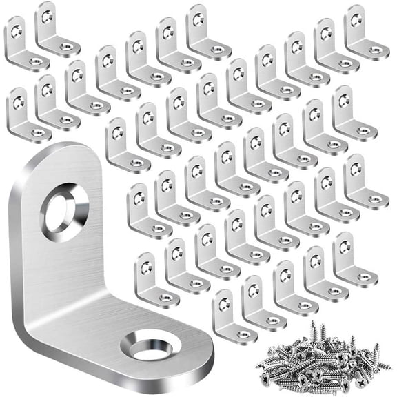 40PCS L Bracket Corner Brace, Stainless Steel L Brackets for Shelves, Metal Corner Bracket, Small Right Angle Bracket for Wood Furniture Chair Drawer Cabinet with 80PCS Screws (0.79 x 0.79 inch)