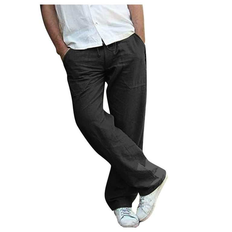 JDEFEG Mens Pants Poplin Pants Male Casual Solid Loose Pants Elastic Waist  Pocket Splice Pant Trousers Pants for Men Workout Pants for Men Polyester,Cotton  Black M 