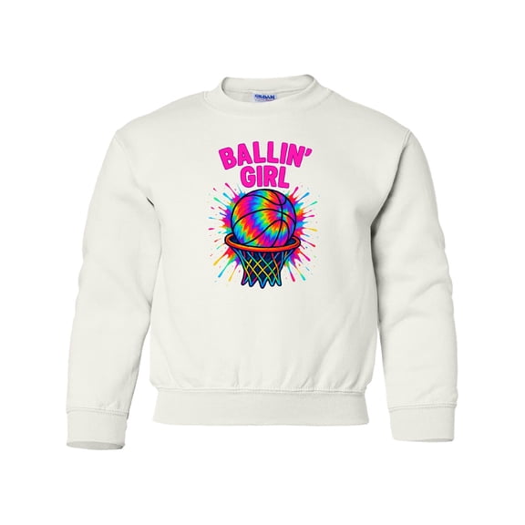 Inktastic Ballin' Girl Basketball Rainbow Splash Youth Sweatshirt