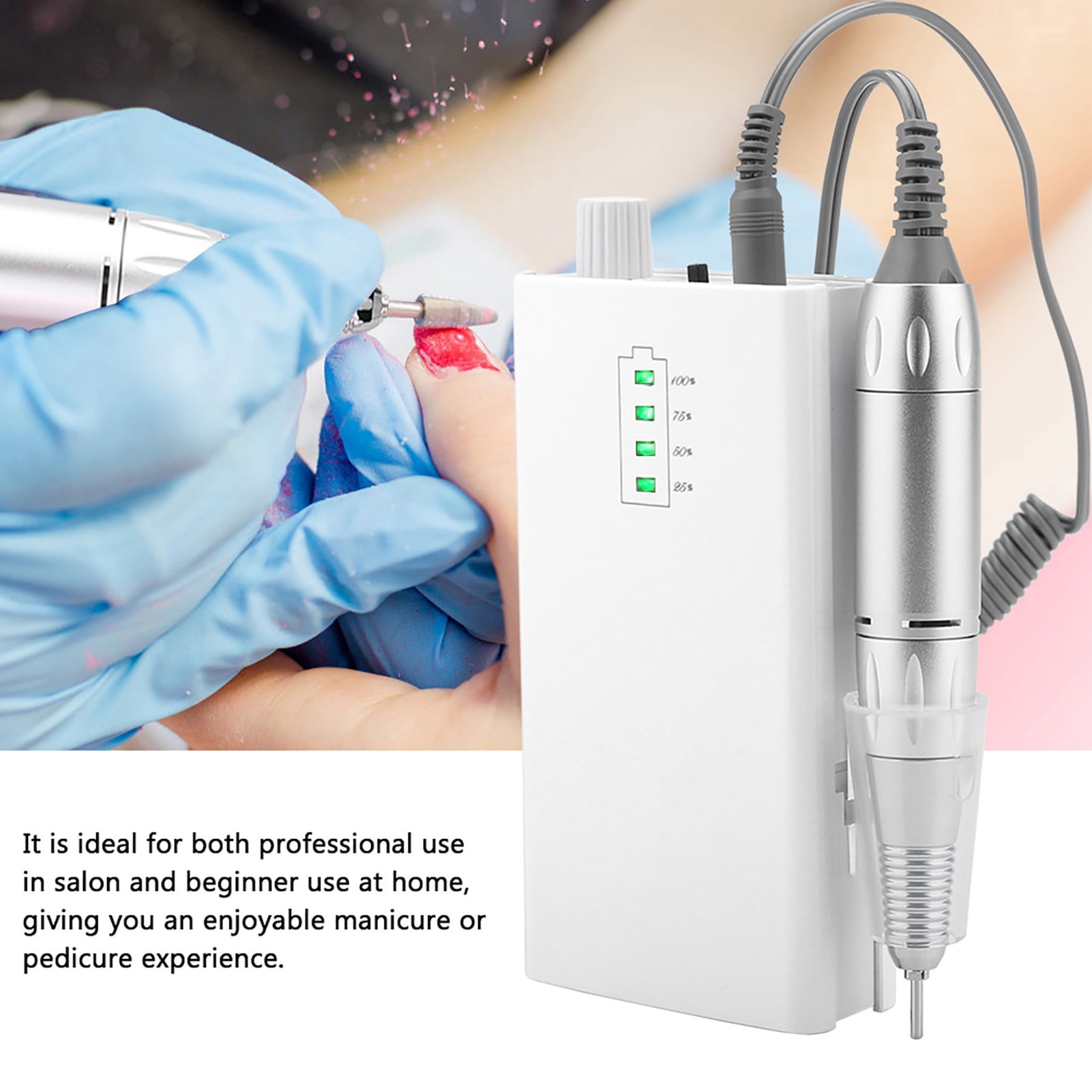 Suodoka Portable Rechargeable Electric Nail Drill Machine 30000 RPM Cordless Manicure Pedicure Pen 10.6 inches / 27 cm, White