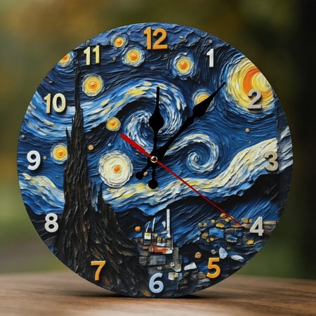 Wall Clock Decorative - Classic Blue Night Sky Print 2D Vintage Wall Clocks Battery Operated Silent Non-Ticking for Bedroom, Living Room, Kitchen, Office, Classroom, 10 Inch