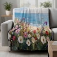 thumbnail image 2 of Oil Painted Wildflowers Blanket Soft Cozy Warm Throw Blanket for Couch, Plush Fuzzy Flannel Fleece Blankets for Sofa, Sky Blue Coastal Floral Bed Blankets Lightweight Gifts for Women, 50"x80", 2 of 9