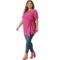 thumbnail image 3 of Unique Bargains Women Plus Size Asymmetrical Hem Round Neck Short Sleeve Twist Knot Top 2X Hot Pink, 3 of 6