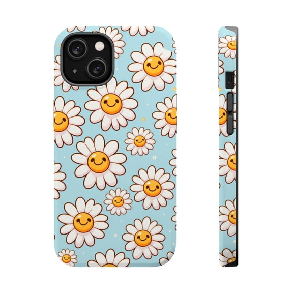 DistinctInk Tough Case for Apple iPhone 14 (6.1" Screen), Compatible with MagSafe Charging - "Cheerful Daisies: Smiling Faces of Joy"