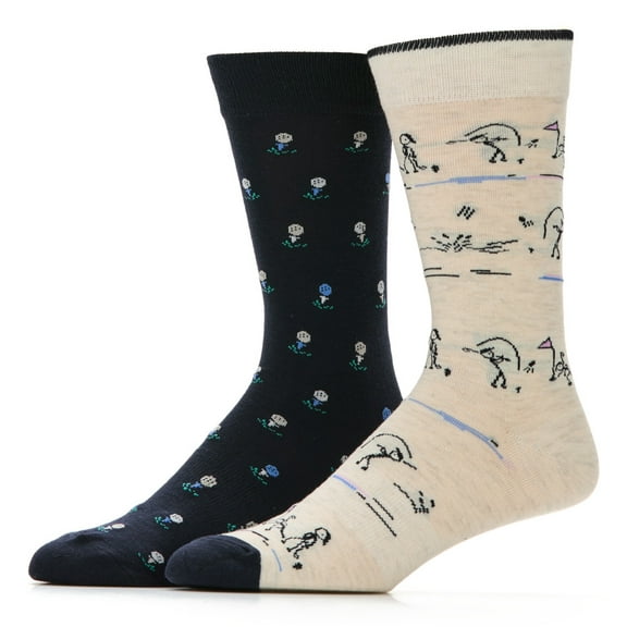 Ben Hogan Stick Figure Golf And Tee 2 Pack Assorted Socks Men 7-12