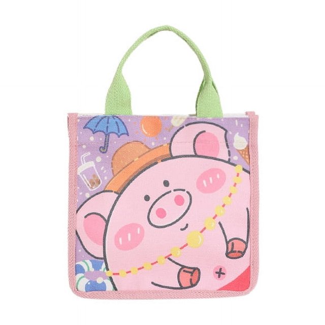 Bolso pequeño con dibujos animados, estilo fresco, bolso de lona para mujer, bolso de mano de algodón y lino, bolso de mano, mini bolso de almuerzo a rayas