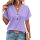 thumbnail image 1 of Tops Henley de Corta con Cuello en V para Mujer, Morados, Talla M, 1 of 6
