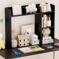 thumbnail image 5 of MONGJI Desktop Bookshelf, Countertop Storage Hutch with Shelves for Computer Desk, Desk 3-Tier Display Rack, Multipurpose Wood Desktop Hutch Storage Organizer for Dorm Office (Black,5 Shelves), 5 of 9