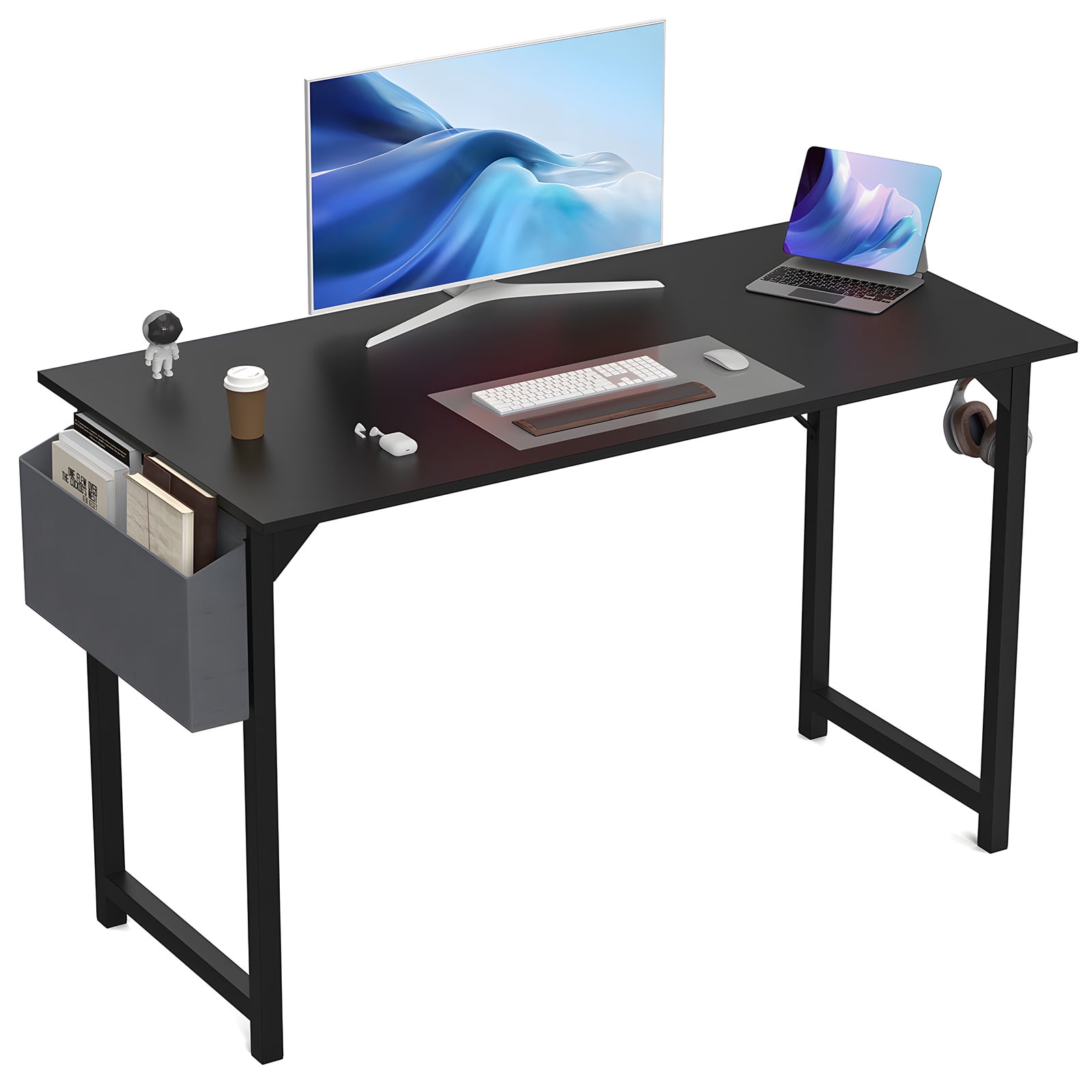 MAYEERTY 47 Inch Writing Desk with Fabric Drawers & Storage Bag, Modern Home Office Desk,Black