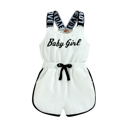 

Suanret Toddler Baby Girls Summer Clothes Sleeveless Stap Romper Jumpsuit Shorts Playsuit One Piece Outfits White 18-24 Months