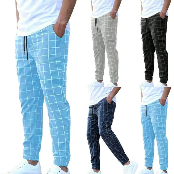 Brondbend Men's Casual Checkered Pants Stretch Slim Fit Pants Skinny Plaid Dress Pant Fashion Stretch Business Suit Pants Tax Free Weekend
