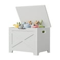 thumbnail image 1 of 23.6 Inch Storage Bench, Wooden Toy Chest with Safety Hinge, Multi Functional Entryway and Living Room Storage, Easy Assembly, Frosted White Washed Gray Retro Color, 1 of 9