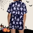 thumbnail image 5 of siminsem Womens Satin Pajama Set Graphic Printed Cute Button Down Short Sleeve Sleepwear Top with Soft Lounge Shorts Lightweight Loungewear Two Piece Pjs for Home, Purple,S, 5 of 7