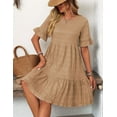 thumbnail image 5 of Women'S Summer Dresses 2025 Puff Sleeve Crew Neck High Waist Smocked A-Line Flowy Loose Fit Midi Dress Khaki M, 5 of 9