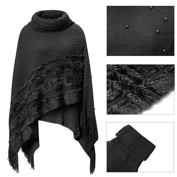 Women's Chic Turtleneck Irregular Sleeve Knitted Poncho Pullovers Sweater