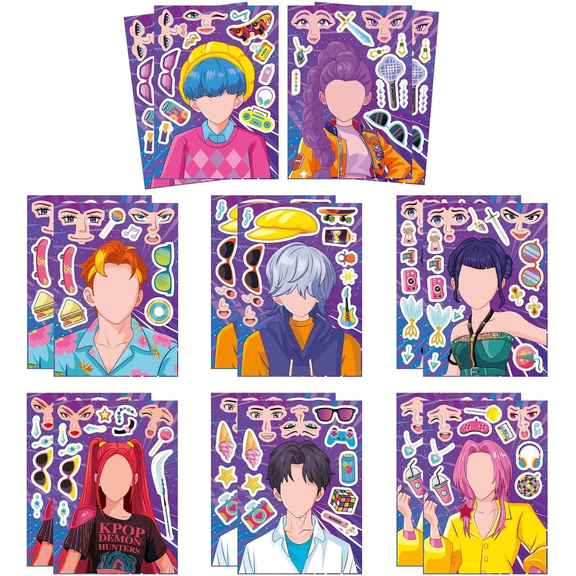16 PCS K-Pop Themed Stickers, With Customizable Character Face Stickers, Suitable for Classroom Use and Craft Party Supplies