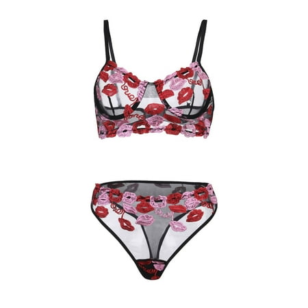 

Mackneog Plus Size Underwear Women Bra Fashion G-String Thong Sleepwear Underwear Lingerie Mouth Embroidery Polyester Night Dress for Women Sleepwear