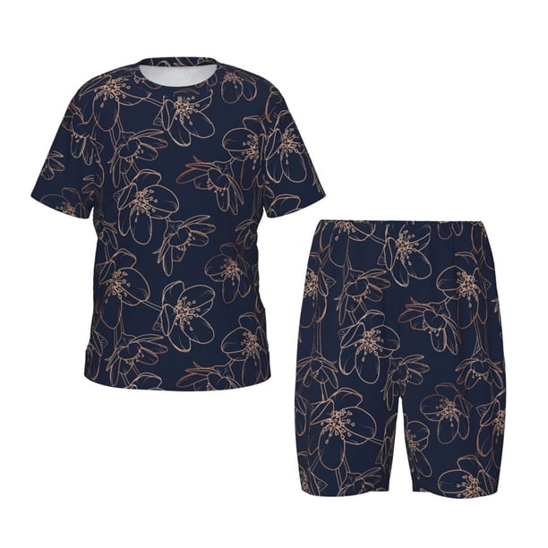 Balery Copper-Gold Gloss Outline Cherry Conjunto de Pijama Infantil de Manga Corta con Estampado – Ropa de Dormir de Algodón Suave-XX-Large