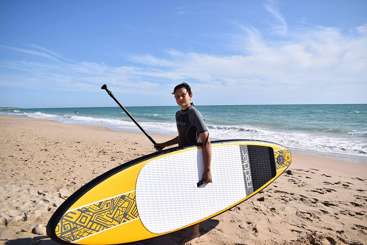 Pure Joy Inflatable Stand Up Paddle Boards, 9' Wide Stable Design, Non-Slip Comfort Deck
