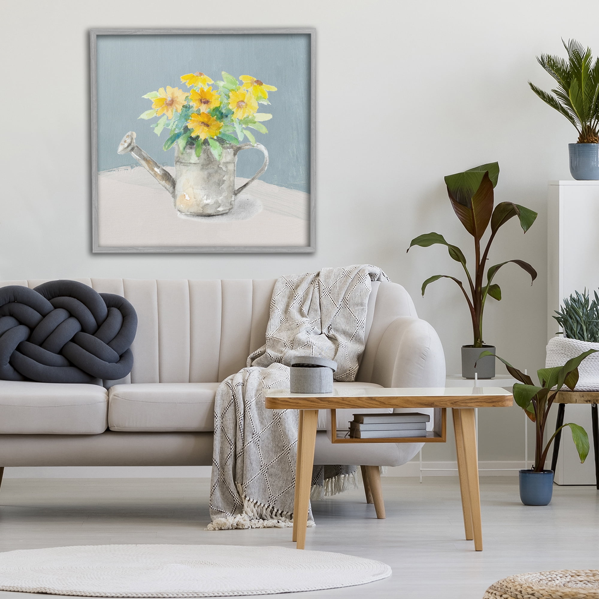 Stupell Industries Daisies in Watering Can Gray Framed Giclee Art, design by Lanie Loreth
