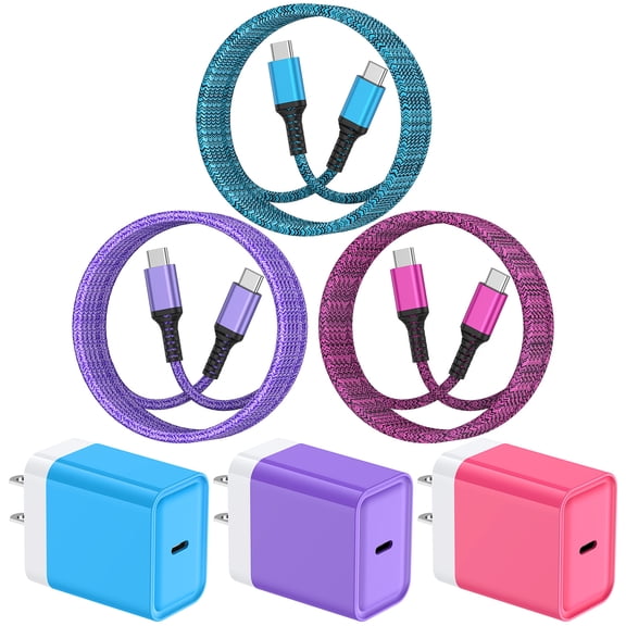 USB C Charger Block Fast Charging, 3 Pack 20W PD Charging Box with 6FT USB C to C Charging Cable, Type C Block USB C Wall Charger Adapter Charger Station Compatible for iPhone Samsung Android, Mixed
