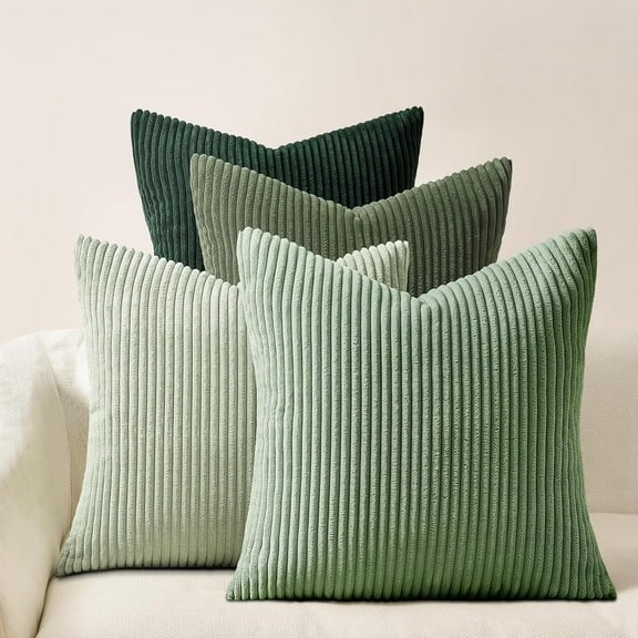 LightGreen Boho CouchDecorative Throw Pillows Covers 18x18 Inch Set of 4,Olive Emerald Green Corduroy Soft Cushion Case,Rustic Fun Living Room Decor Green Gradient Cushion Covers(45×45cm)