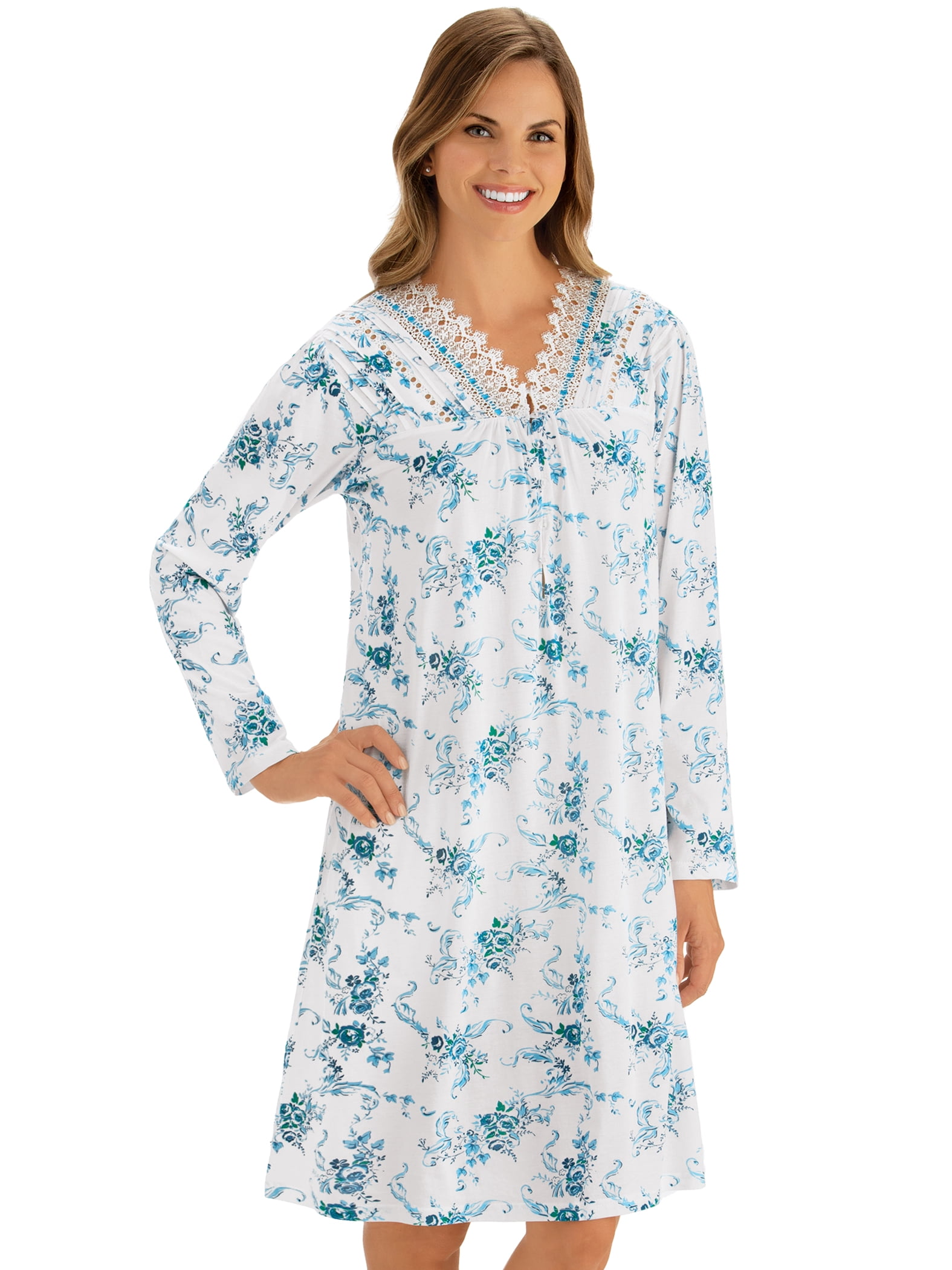 Adonna Womens Aqua Blue Floral Fleece 