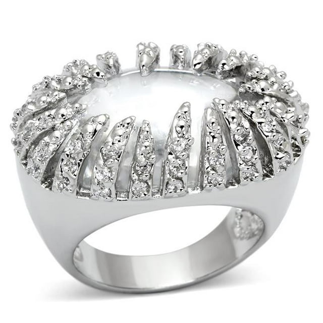 Women Rhodium Brass Ring with AAA Grade CZ in Clear - Size 6