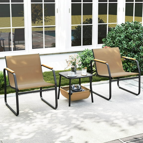 Costway 3 PCS Patio Furniture Set with Breathable Mesh Fabric and Metal Frame Garden