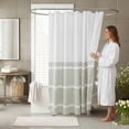 thumbnail image 6 of Serafina Home Striped Sage Green And White Fabric Shower Curtain: 100% Cotton Luxury Hotel With Detailed Decorative Weave For Bathroom 70" x 72", 6 of 11
