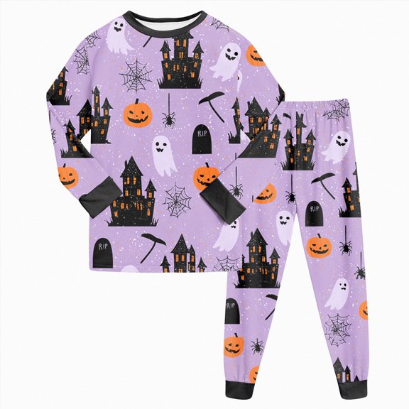 Enyan Halloween Pajamas Girls Toddler Pumpkin/Ghost Pjs Set Kid Long Sleeve 2 Piece Loungewear Sleepwear Pajamas Girl Pajamas(3-4 Years)