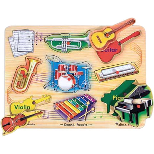 Wooden Peg Puzzle 8 pcs Melissa Doug Musical Instruments Sound Puzzle
