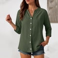 thumbnail image 4 of Godom Womens 3/4 Sleeve Button Down Shirts Cotton Linen Tops V Neck Casual Loose Fit Blouses, 4 of 7