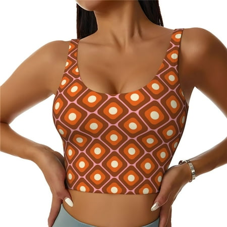 Jgfou 60s and 70s Aesthetic Print Womens Sports Bra - Padded Workout Sports Bras Crop Tank Top