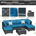 thumbnail image 5 of YODOLLA 7-Piece Patio Furniture Set with 43" Fire Pit Table, Rattan Wicker Outdoor Sectional Sofa Couch with Table Patio Conversation Set for Lawn& Backyard In Peacock Blue& Black, 5 of 7