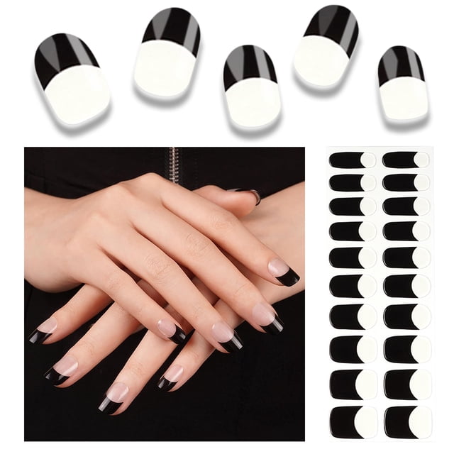 Tiras de gel para uñas WEKCEKCEK semicuradas de color negro francés, 20 unidades