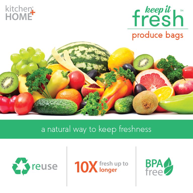 Keep it Fresh Produce Bags - 30 Reusable Fruit Veggie Freshness Green Bags  & Twist Ties