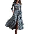 thumbnail image 2 of Wowcloth Women's Vintage Plaid Shirt Dress with Asymmetrical Hem, Long Sleeve Notched Collar, Button Detail, Belt and Pockets, Slimming Casual for Daily Wear and Office, 2 of 5