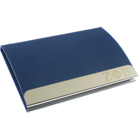 Zeta Phi Beta Laser Engraved Business Card Holder With Leather Blue