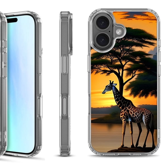 For iPhone 17 Shockproof Protective Phone Case, by OneToughShield - Giraffe Sunset