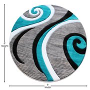 Masada Rugs High Quality Hand Carved Area Rug Modern Contemporary Turquoise White Grey Black (5 Feet 3 Inch X 5 Feet 3 Inch) Round