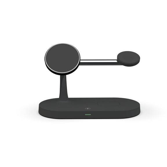 5-in-1 Wireless Charger Stand with 15W MagSafe Charging & Smart Night Light Black Qi-Certified For iPhone, Apple Watch & AirPods Pro Wireless Charging Dock for Desk