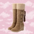 thumbnail image 3 of Botas altas de mujer, con suela antideslizante, con borlas, para nieve de invierno (marrón, talla 36), 3 of 7