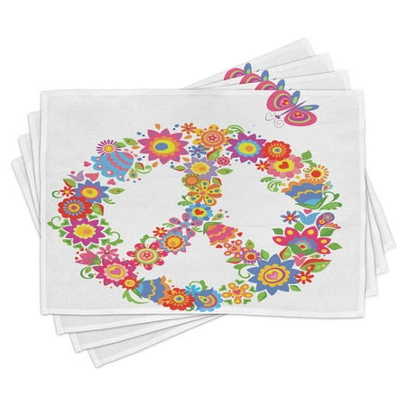 

Groovy Placemats Set of 4 Peace Flower Symbol Colorful Illustration About Equality Peaceful World Dreamlike Washable Fabric Place Mats for Dining Room Kitchen Table Decor Multicolor by Ambesonne