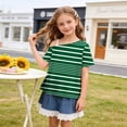 thumbnail image 4 of HAiming Girls Tops off the Shoulder Short Sleeve Striped Color Block T Shirts Loose Casual Fashion Tee Summer Vacation Workout Blouses, 4 of 9